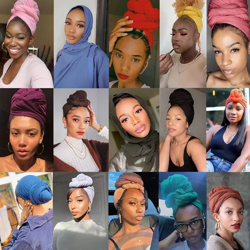 Vista 5 de ZRQ 12 diademas para la cabeza para mujer, tejido elástico, turbante, diadema de moda, bufanda para la cabeza, bufanda suave, transpirable, larga