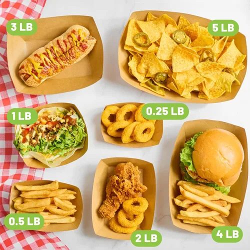Vista 6 de ZORRITA - Bandejas de papel para comida de 3 libras - Pack de 50 bandejas desechables para nachos, bandejas de papel kraft para tacos, cestas