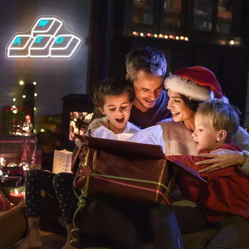 Vista 7 de Decoración de pared para juegos, letrero de neón con teclado para decoración de pared, accesorios de juego, letrero LED regulable con alimentación