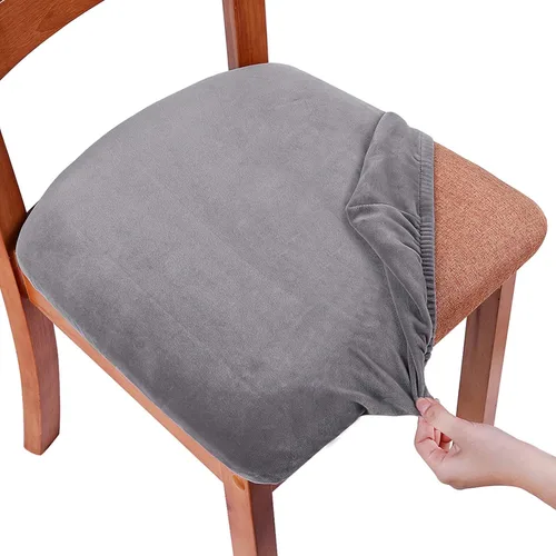 Vista 21 de Smiry - Fundas de asiento de terciopelo para silla de comedor, juego de 2, ajuste elástico, extraíbles y lavables, fundas protectoras de cojín