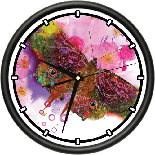 Reloj de pared SignMission Hippie con diseño de mariposa, movimiento de cuarzo de precisión, decoración para la escuela, oficina, dormitorio,