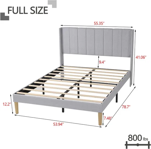 Vista 87 de Zoophyter Base de cama tapizada de plataforma tamaño King con cabecero, listones de madera fuertes, no necesita somier, fácil montaje, lino blanco