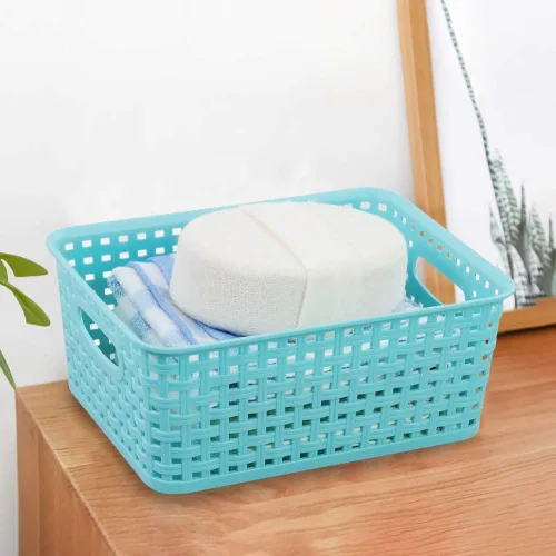 Vista 6 de Paquete de 6 cestas de ratán de tejido de plástico para almacenamiento, cestas pequeñas