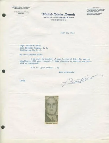 Lister Hill - Typed Letter Signed 07/30/1945