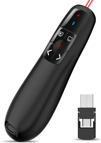 Presentador inalámbrico de presentación remota Clicker: USB tipo C PowerPoint Clicker con puntero rojo Control PPT de largo alcance - Avanzador de