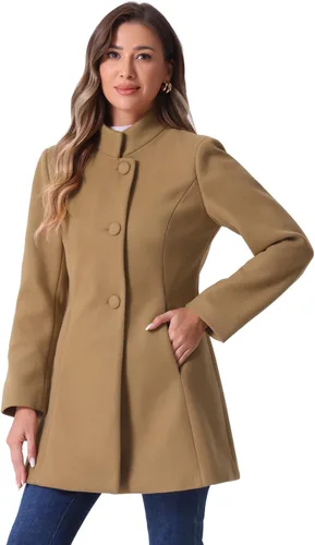 Vista 32 de Allegra K Abrigo de invierno para mujer, abrigo de cuello alto medio largo Negro
