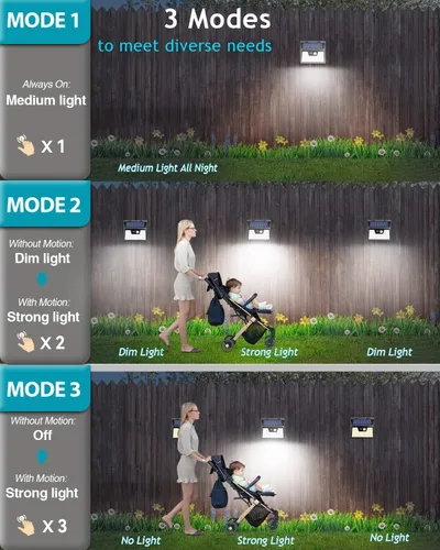 Vista 4 de Luces solares para exteriores, paquete de 7 unidades, 140 LED3 modos de movimiento con sensor de movimiento para exteriores, luces solares