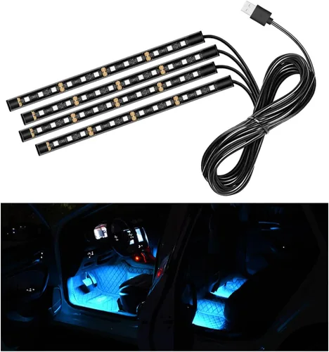 Vista 33 de Tira de luz LED para coche, 24 LEDs RGB neón para interior, luz ambiental nocturna de 12V debajo del salpicadero, lámpara decorativa