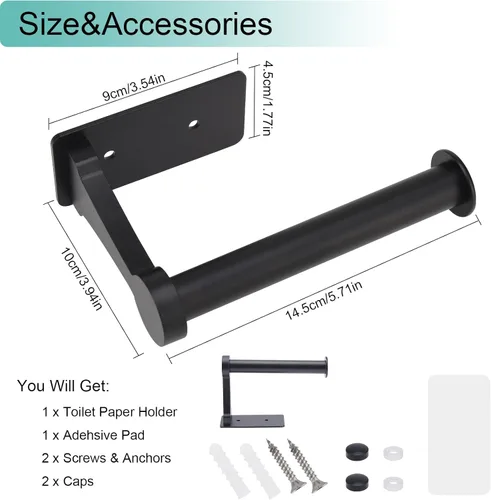 Vista 7 de Toilet Paper Holder Self Adhesive Toilet Paper Roll Holder Stainless Steel No Drilling Wall Mount Roll Holders for Bathroom Kitchen, Black