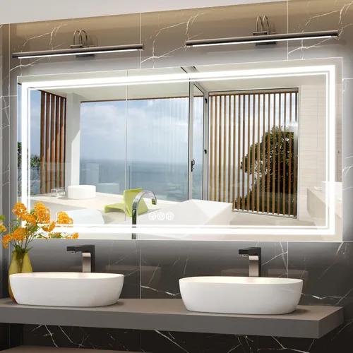 Vista 18 de Ratsamee Espejo de baño LED de 30x30 pulgadas con iluminación frontal y trasera (control independiente), espejo iluminado para pared de baño con 3