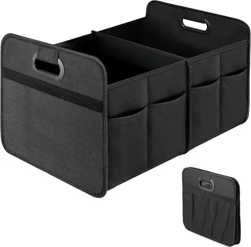 Simple Deluxe Organizador de maletero para coche/SUV/camión, caja de almacenamiento automotriz plegable de 2 compartimentos, poliéster Oxford 600D