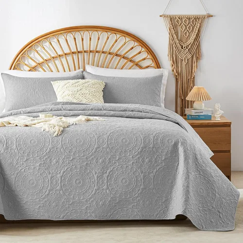 Vista 15 de WURUIBO Juego de edredón beige tamaño individual, colcha de microfibra en relieve con funda de almohada, colcha ligera transpirable fina, juego