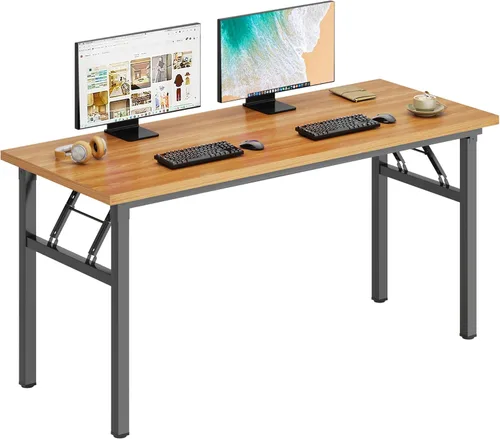 Vista 211 de DlandHome Escritorio plegable pequeño de 31.5 pulgadas, escritorio de computadora para oficina en casa, mesa plegable para espacios pequeños,