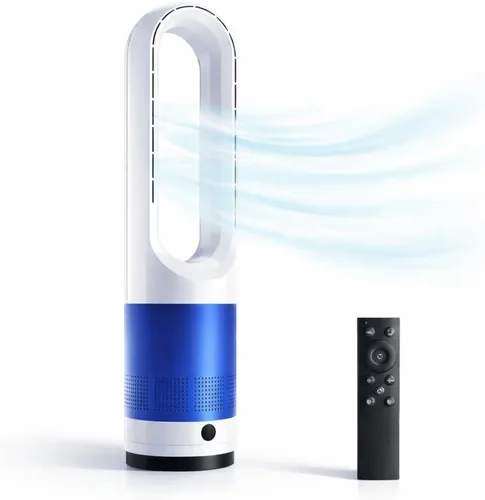 Vista 12 de Tower Fan for Bedroom, Oscillating Bladeless Fan with Remote, 5 Speeds 4 Modes Quiet Fan 28dB, 22.3ft/s High Velocity,12H Timer, LED Display Cooling