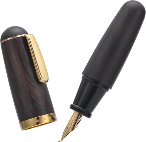 Vista 14 de Majohn Q1 - Pluma estilográfica de punta media, madera negra, con relleno de cuentagotas de bolsillo, gran capacidad