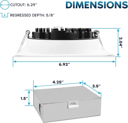 Vista 4 de LUXRITE Lámpara de techo empotrable LED cuadrada de 6 pulgadas con caja de conexiones, 18W, 5CCT seleccionable 2700K/3000K/3500K/4000K/5000K, 1800LM