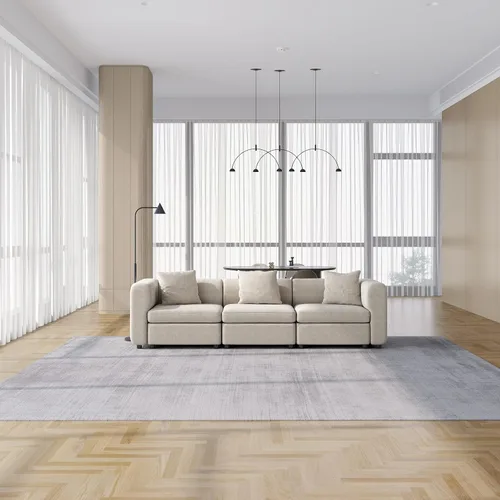 Vista 95 de Guyii Sofá modular de terciopelo, moderno sofá de 4 plazas de gran tamaño con 3 almohadas y reposapiés de almacenamiento, sofá convertible de 115.74