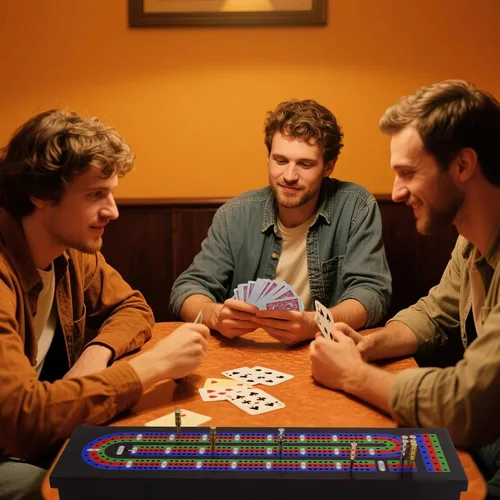 Vista 2 de Juego de mesa de madera con clavijas de metal y 2 barajas de cartas, tablero de viaje con almacenamiento de tarjetas, cierre magnético, clásico