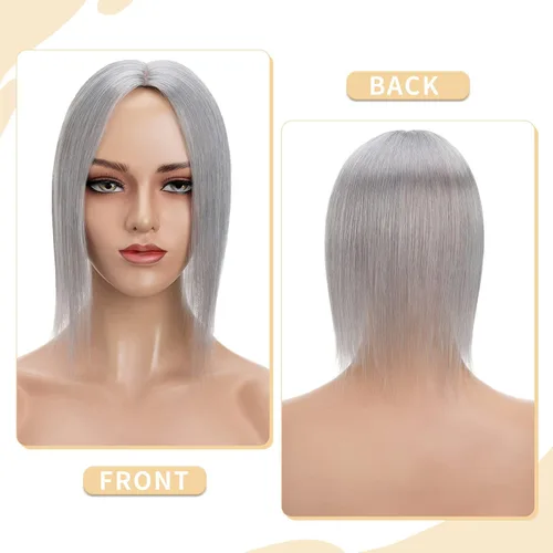 Vista 41 de Hairro Toppers de cabello humano 100% real para mujeres sin flequillo, postizos de cabello real con clip, base de seda transpirable para cubrir