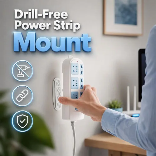 Vista 3 de Punch-Free Self Adhesive Socket Holder, Power Strip Wall Mount Holder (10)