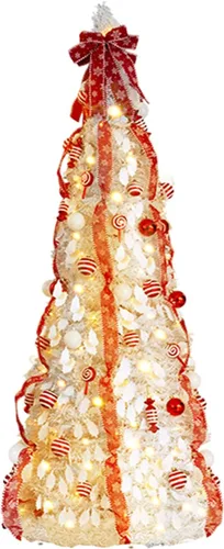 VINGLI - Árbol de Navidad artificial emergente de pino de 6 pies con 100 luces blancas cálidas, árbol de Navidad para decoración de fiestas con Rojo
