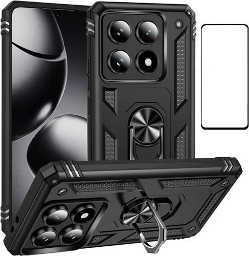Vista 14 de Funda para Xiaomi POCO X3 NFC /X3 Pro con protector de pantalla, armadura de protección militar híbrida resistente a prueba de golpes, funda Negro