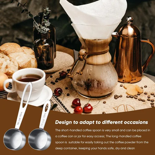 Vista 5 de Geiserailie 4 cucharadas de café de acero inoxidable, 2 cucharadas de medición de café, incluye 2 cucharadas de mango corto, 2 asas largas para té