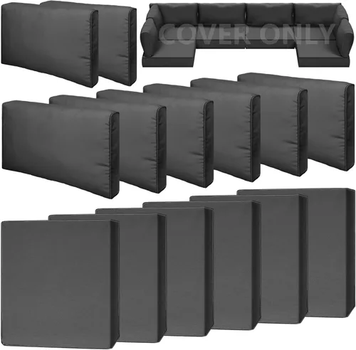 Vista 13 de Juego de 14 fundas de cojín impermeables para patio al aire libre, se adaptan a 6 asientos de mimbre de ratán seccional, fundas de repuesto