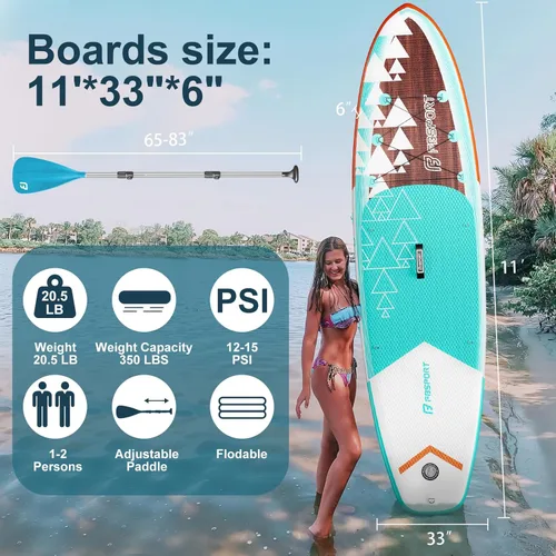 Vista 35 de FBSPORT Tabla de remo de pie prémium de 11 pies, tabla de yoga con accesorios de SUP y bolsa de transporte, amplia posición, control de surf