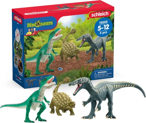 Schleich Dinosaurs - Ataque del Trío de Dinosaurios - Juguetes de dinosaurios para niños y niñas - Figuras de dinosaurios para niños a partir de 5