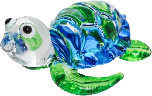Figura de tortuga de cristal soplada a mano, escultura coleccionable de mini tortuga marina azul y verde, decoración artística de animales oceánicos