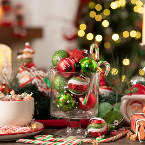 Vista 3 de Valery Madelyn Adornos de Bolas de Navidad, Set de Decoraciones de Árbol de Navidad Irrompibles de 35 piezas Duende Rojo Verde Blanco, Adorno