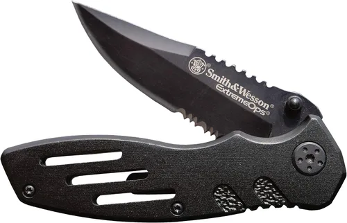 Smith & Wesson Accessories Extreme Ops SWA24S 7.1in S.S. Folding Knife with 3.1in Serrated Clip Point Blade and Aluminum Handle for Outdoor