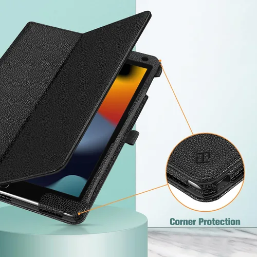 Vista 6 de Fintie Funda tipo folio para iPad de 9ª, 8ª y 7ª generación (2021/2020/2019) de 10.2 pulgadas, protección en las esquinas, cubierta trasera de cuero