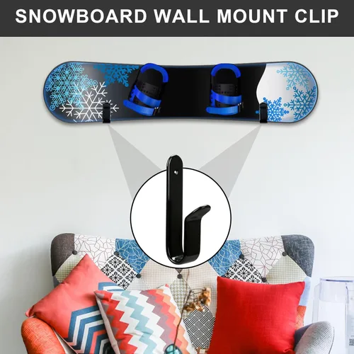 Vista 4 de Clips de montaje en pared para snowboard, soporte de pared horizontal para patineta, soporte de exhibición de snowboard para habitación, garaje
