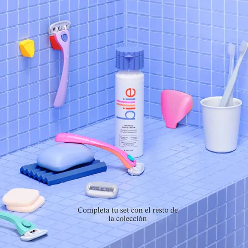 Vista 8 de Billie Kit de afeitado para mujer - Maquinilla de afeitar para mujer + 4 repuestos de maquinilla de afeitar de 5 hojas + soporte magnético - azul