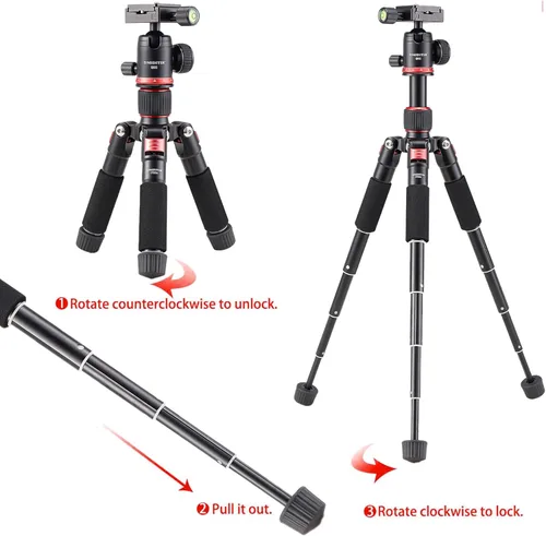 Vista 6 de Mini trípode portátil de metal para cámara, trípode de viaje de aluminio DSLR de 20 pulgadas con cabezal de bola de 360 grados de carga de hasta