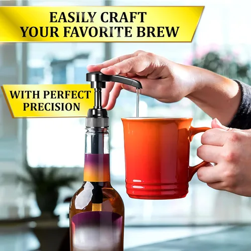 Vista 8 de Juego de 4 dispensadores de jarabe de café, bombas de jarabe para cafetería, botellas de 25.4 fl oz con tubo ajustable de plástico de grado