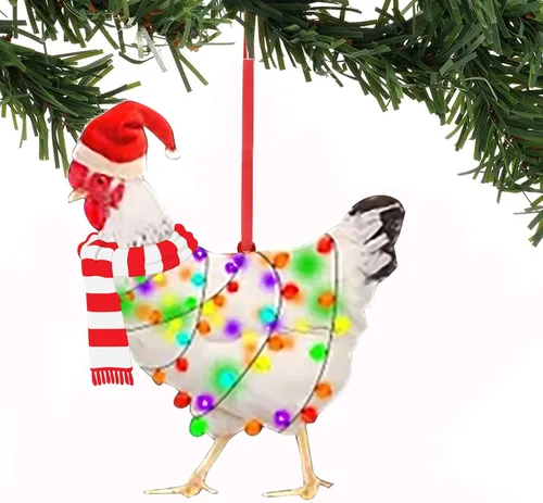 1 adorno navideño de pollo, bufanda divertida, decoración de pollo, adornos de pollo para árbol de Navidad al aire libre, fácil de colgar, adecuado