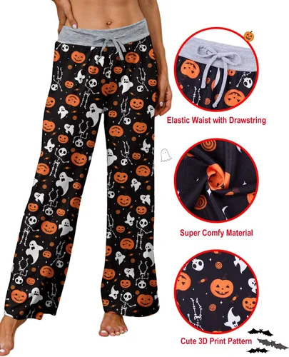 Vista 6 de ALISISTER Pantalones de pijama de Navidad para mujer, ropa de dormir cómoda y casual, pierna ancha con cordón