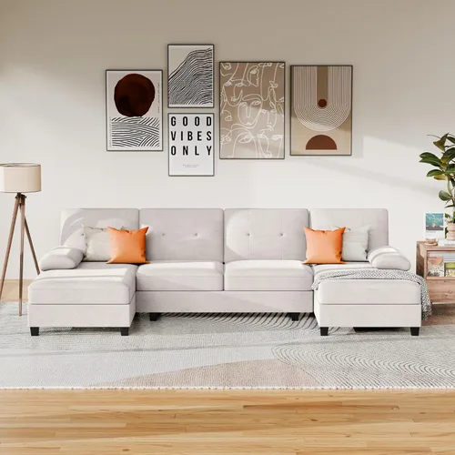 Vista 3 de JAMFLY Sofás seccionales para sala de estar, sofá en forma de U, juegos de muebles de sala de estar, sofá modular de 4 asientos con diván