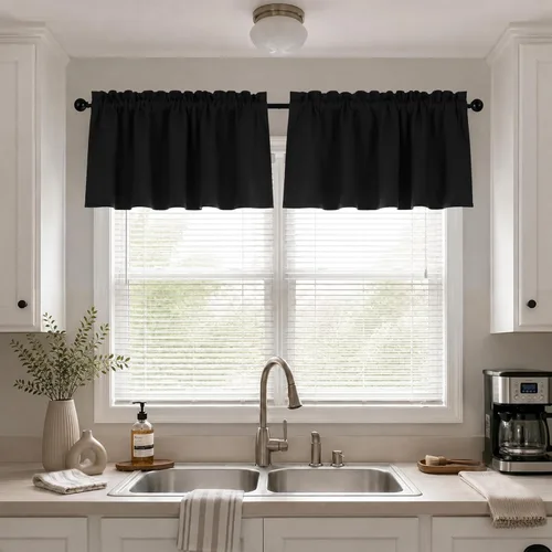 Vista 46 de Mrs.Naturall Cenefas de playa para ventana de cocina, paquete de 2 cenefas opacas con bolsillo para barra, para sala de estar, baño, 36 x 16 Azul