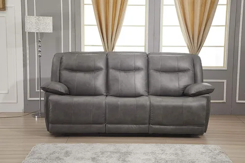 Vista 2 de Betsy Furniture Juego de sofá reclinable de cuero regenerado para sala de estar 8006 (gris, sofá+sofá biplaza+sillón reclinable)