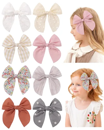 Vista 18 de doboi 20 PCS Lazos Fable de 4.5 Pulgadas Pinzas para el Cabello para Bebés y Niñas Lazos de Algodón y Lino para Niñas Accesorios para el Cabello