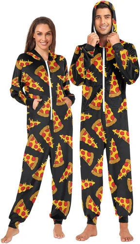 Fisyme Pijamas de Mameluco para Adultos para Mujeres y Hombres de Manga Larga de Una Sola Pieza, Traje para Dormir, Mono Multicolor-1