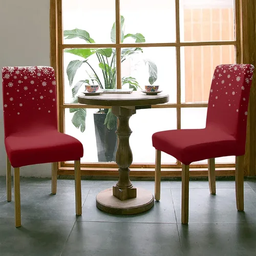 Vista 3 de Juego de 4 fundas elásticas para silla de comedor de Navidad, diseño de copos de nieve, color rojo, para sillas de cocina, extraíbles para sillas