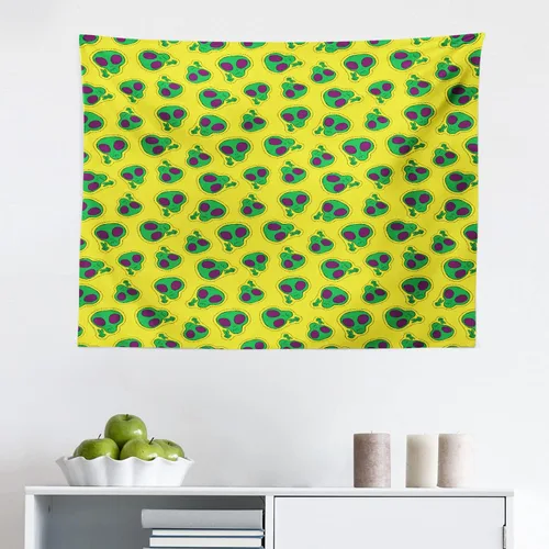 Ambesonne Alien Trippy Tapestry, Retro 90s Style Funny Pattern of Space UFO Galactic Creature, Fabric Wall Hanging Decor for Bedroom Living Room