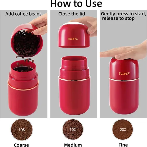 Vista 4 de Molinillo Eléctrico para Granos de Café, Especias, Hierbas, Granos y Frutos Secos, Cuchillas de Acero Inoxidable, 2.8 oz, Rojo