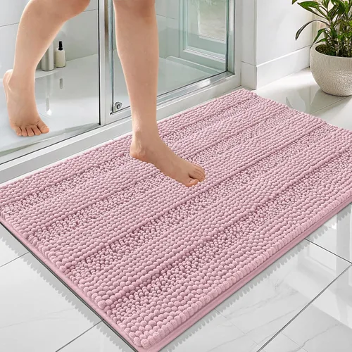 Vista 381 de OLANLY Alfombras de Baño Gruesas de 47 x 20 pulgadas, Extra Suaves Absorbentes de Chenilla a Rayas, Respaldo de Goma, Lavables y Secables a Máquina