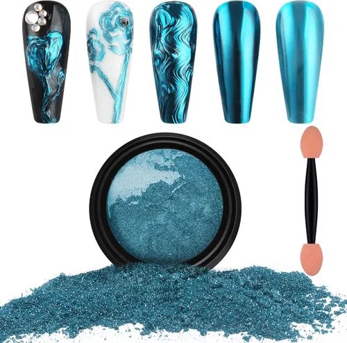 Vista 7 de Artdone Polvo de Uñas Cromado, Espejo Metálico, Efecto Brillantina, Pigmento Iridiscente Aurora, Sirena, Perla, Kit de Polvo para Esmalte de Gel